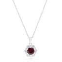 Sterling Silver 925 Necklace  Rhodium Plated Embedded With Ruby Corundum And White Zircon