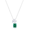 Sterling Silver 925 Necklace Rhodium Plated Embedded With Emerald Zircon And White Zircon