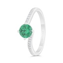 Sterling Silver 925 Ring Rhodium Plated Embedded With Emerald Zircon And White Zircon