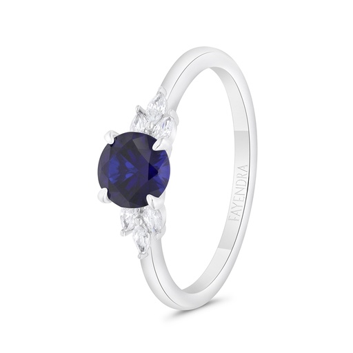 Sterling Silver 925 Ring Rhodium Plated Embedded With Sapphire Corundum And White Zircon