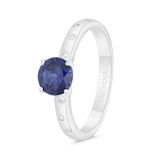 Sterling Silver 925 Ring Rhodium Plated Embedded With Sapphire Corundum And White Zircon