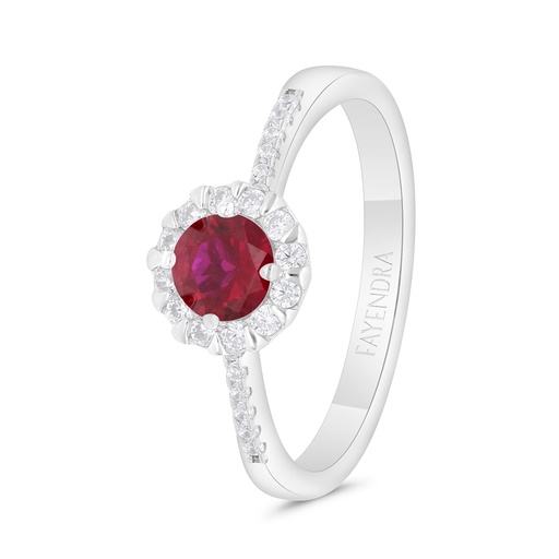 Sterling Silver 925 Ring  Rhodium Plated Embedded With Ruby Corundum And White Zircon