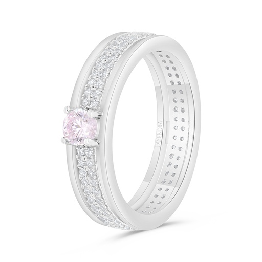 Sterling Silver 925 Ring Rhodium Plated Embedded With Pink Zircon And White Zircon