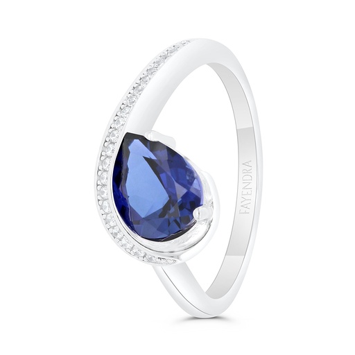 Sterling Silver 925 Ring Rhodium Plated Embedded With Sapphire Corundum And White Zircon