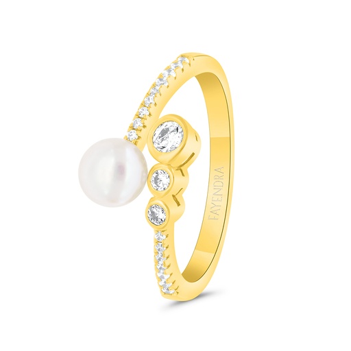 Sterling Silver 925 Ring Gold Plated Embedded With Natural White Pearl And White Zircon