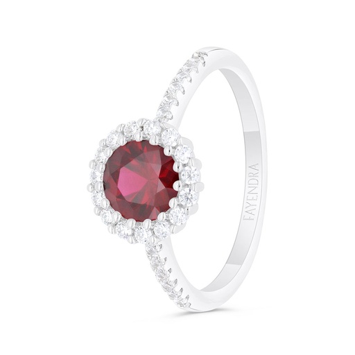 Sterling Silver 925 Ring  Rhodium Plated Embedded With Ruby Corundum And White Zircon