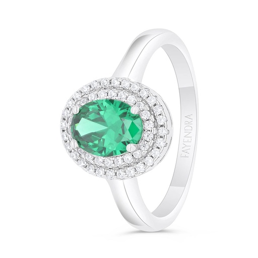 Sterling Silver 925 Ring Rhodium Plated Embedded With Emerald Zircon And White Zircon