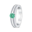 Sterling Silver 925 Ring Rhodium Plated Embedded With Emerald Zircon And White Zircon