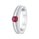 Sterling Silver 925 Ring  Rhodium Plated Embedded With Ruby Corundum And White Zircon