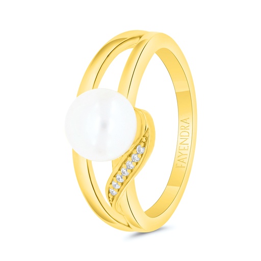 Sterling Silver 925 Ring Gold Plated Embedded With Natural White Pearl And White Zircon