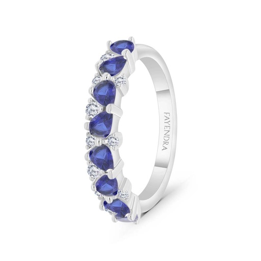 Sterling Silver 925 Ring Rhodium Plated Embedded With Sapphire Corundum And White Zircon