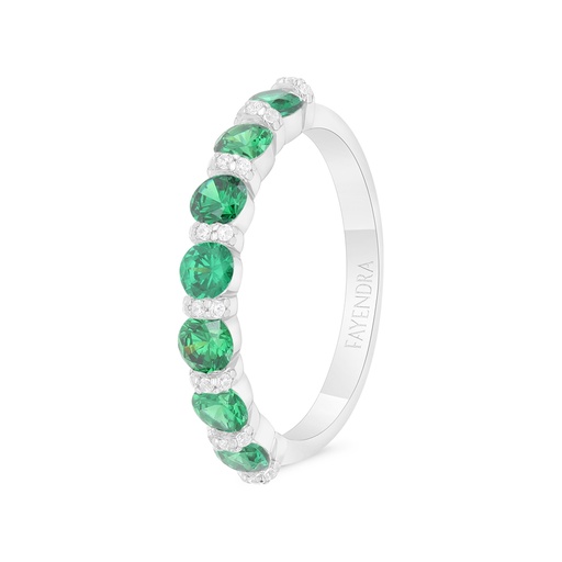 Sterling Silver 925 Ring Rhodium Plated Embedded With Emerald Zircon And White Zircon