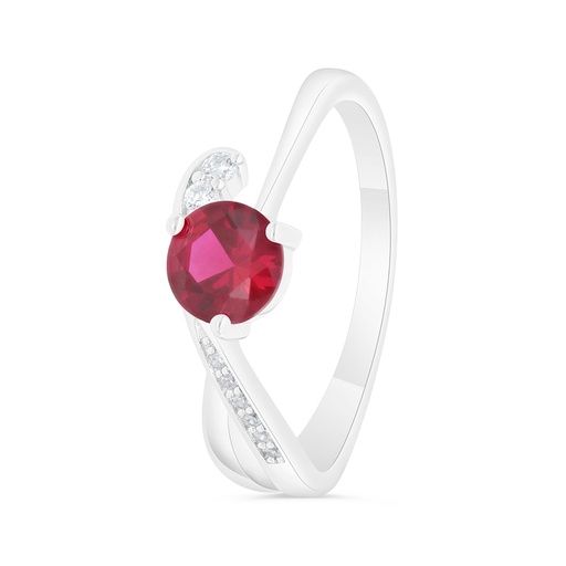 Sterling Silver 925 Ring  Rhodium Plated Embedded With Ruby Corundum And White Zircon