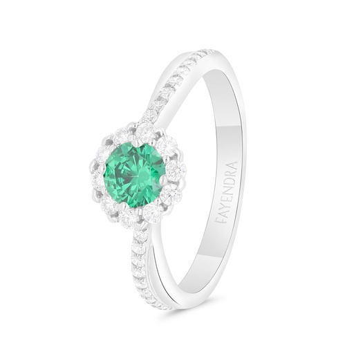 Sterling Silver 925 Ring Rhodium Plated Embedded With Emerald Zircon And White Zircon