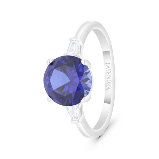 Sterling Silver 925 Ring Rhodium Plated Embedded With Sapphire Corundum And White Zircon