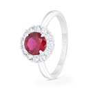 Sterling Silver 925 Ring  Rhodium Plated Embedded With Ruby Corundum And White Zircon