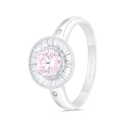 Sterling Silver 925 Ring Rhodium Plated Embedded With Pink Zircon And White Zircon