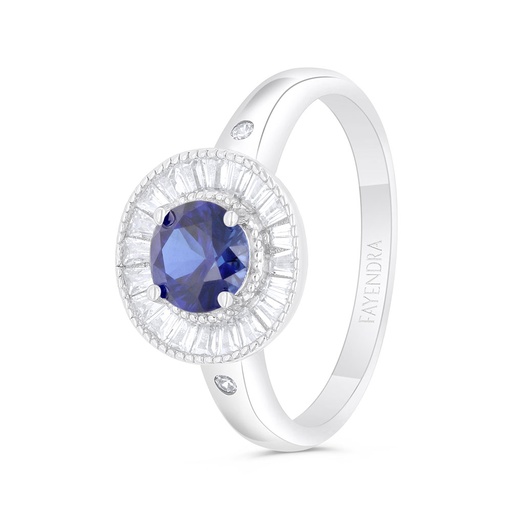 Sterling Silver 925 Ring Rhodium Plated Embedded With Sapphire Corundum And White Zircon