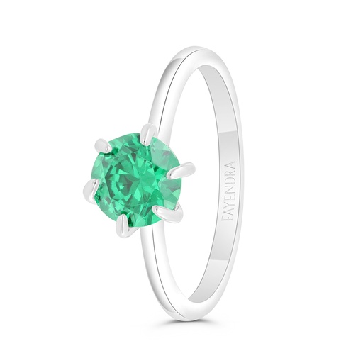 Sterling Silver 925 Ring Rhodium Plated Embedded With Emerald Zircon