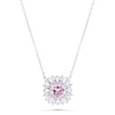 Sterling Silver 925 Necklace Rhodium Plated Embedded With Pink Zircon And White Zircon