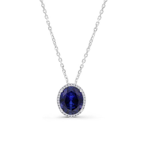 [NCL01SAP00WCZB331] Sterling Silver 925 Necklace Rhodium Plated Embedded With Sapphire Corundum And White Zircon