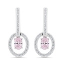 Sterling Silver 925 Earring Rhodium Plated Embedded With Pink Zircon And White Zircon