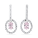 Sterling Silver 925 Earring Rhodium Plated Embedded With Pink Zircon And White Zircon