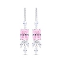 Sterling Silver 925 Earring Rhodium Plated Embedded With Pink Zircon And White Zircon