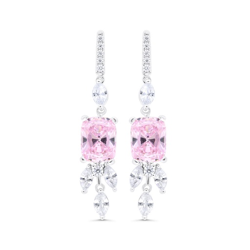 [EAR01PIK00WCZC220] Sterling Silver 925 Earring Rhodium Plated Embedded With Pink Zircon And White Zircon