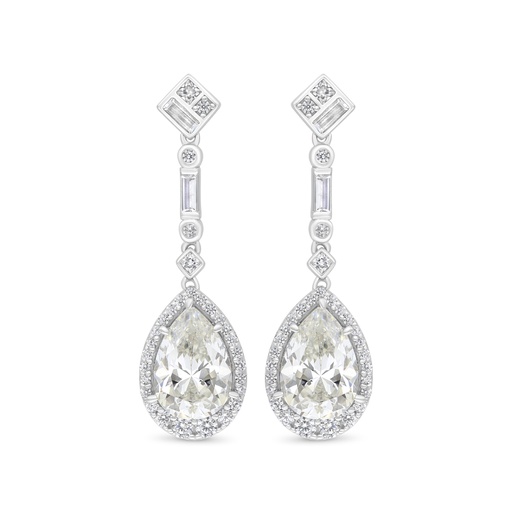 [EAR01CIT00WCZC221] Sterling Silver 925 Earring Rhodium Plated Embedded With Yellow Zircon And White Zircon