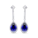 Sterling Silver 925 Earring Rhodium Plated Embedded With Sapphire Corundum And White Zircon