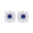 Sterling Silver 925 Earring Rhodium Plated Embedded With Sapphire Corundum And White Zircon