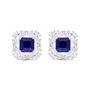 Sterling Silver 925 Earring Rhodium Plated Embedded With Sapphire Corundum And White Zircon