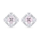 Sterling Silver 925 Earring Rhodium Plated Embedded With Pink Zircon And White Zircon