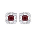 Sterling Silver 925 Earring Rhodium Plated Embedded With Ruby Corundum And White Zircon