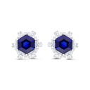 Sterling Silver 925 Earring Rhodium Plated Embedded With Sapphire Corundum And White Zircon