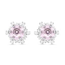 Sterling Silver 925 Earring Rhodium Plated Embedded With Pink Zircon And White Zircon