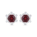 Sterling Silver 925 Earring Rhodium Plated Embedded With Ruby Corundum And White Zircon