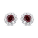 Sterling Silver 925 Earring Rhodium Plated Embedded With Ruby Corundum And White Zircon