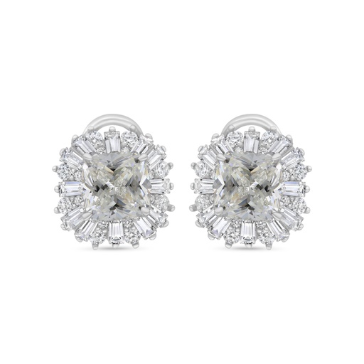 [EAR01CIT00WCZC230] Sterling Silver 925 Earring Rhodium Plated Embedded With Yellow Zircon And White Zircon