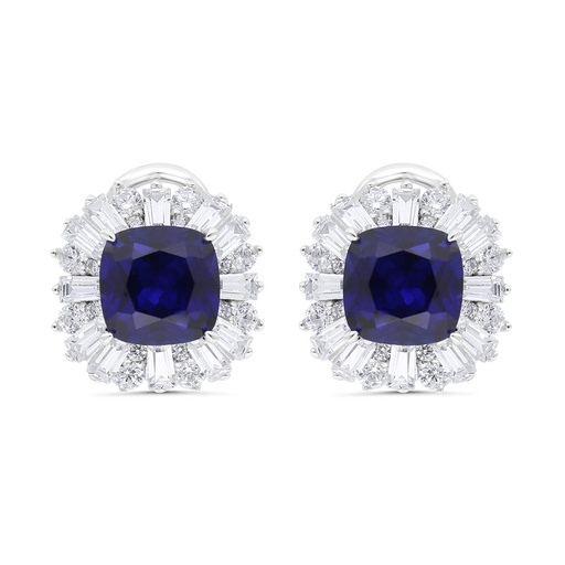 [EAR01SAP00WCZC230] Sterling Silver 925 Earring Rhodium Plated Embedded With Sapphire Corundum And White Zircon