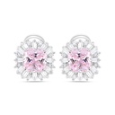 Sterling Silver 925 Earring Rhodium Plated Embedded With Pink Zircon And White Zircon