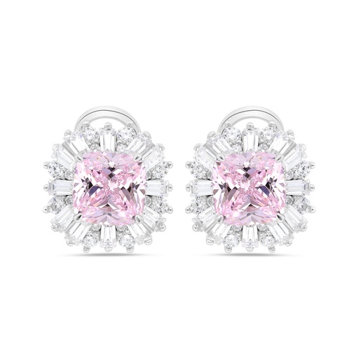 [EAR01PIK00WCZC230] Sterling Silver 925 Earring Rhodium Plated Embedded With Pink Zircon And White Zircon