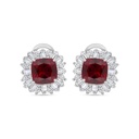 Sterling Silver 925 Earring Rhodium Plated Embedded With Ruby Corundum And White Zircon