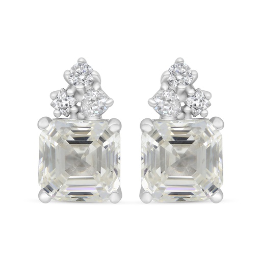 [EAR01CIT00WCZC231] Sterling Silver 925 Earring Rhodium Plated Embedded With Yellow Zircon And White Zircon