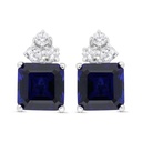 Sterling Silver 925 Earring Rhodium Plated Embedded With Sapphire Corundum And White Zircon
