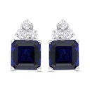 Sterling Silver 925 Earring Rhodium Plated Embedded With Sapphire Corundum And White Zircon