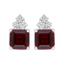 Sterling Silver 925 Earring Rhodium Plated Embedded With Ruby Corundum And White Zircon