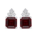 Sterling Silver 925 Earring Rhodium Plated Embedded With Ruby Corundum And White Zircon