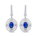 Sterling Silver 925 Earring Rhodium Plated Embedded With Sapphire Corundum And White Zircon